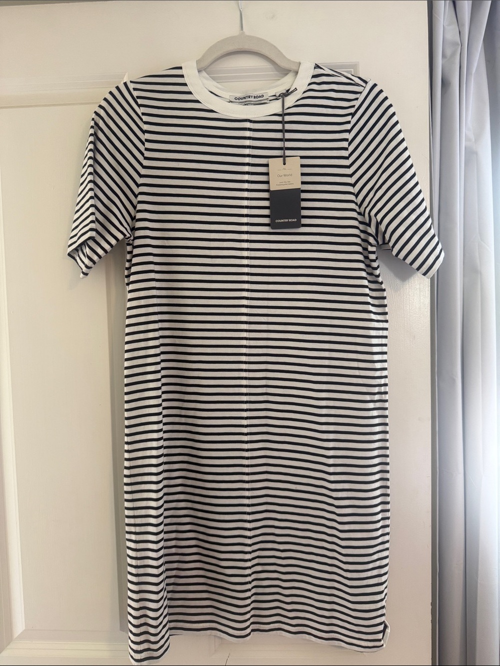 Country Road Black and White Striped Crewneck Dress